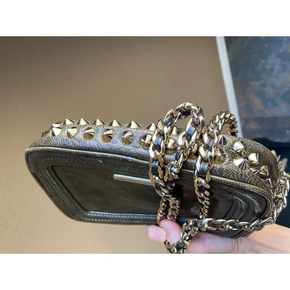 Rebecca Minkoff Leather Studded Crossbody Olive‎ Green Gold Chain + Tassel